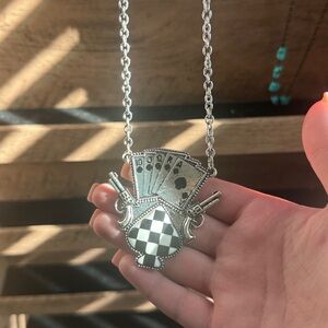 Silver Playing Cards Pendant Necklace